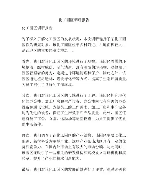 化工园区调研报告