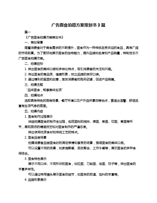 广告面食拍摄方案策划书3篇