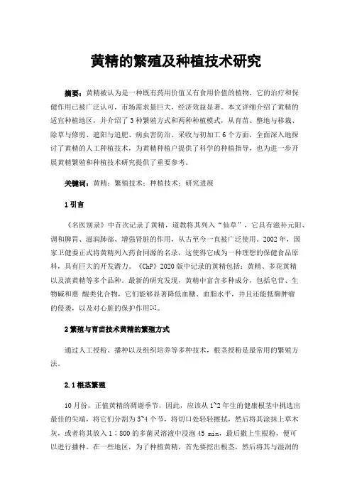 黄精的繁殖及种植技术研究