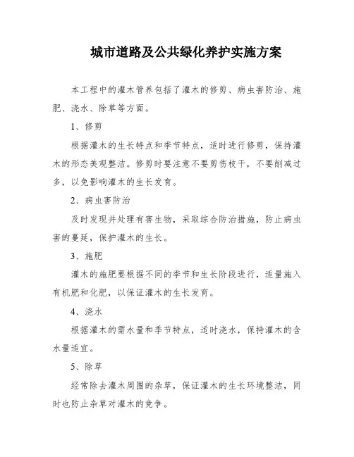 城市道路及公共绿化养护实施方案