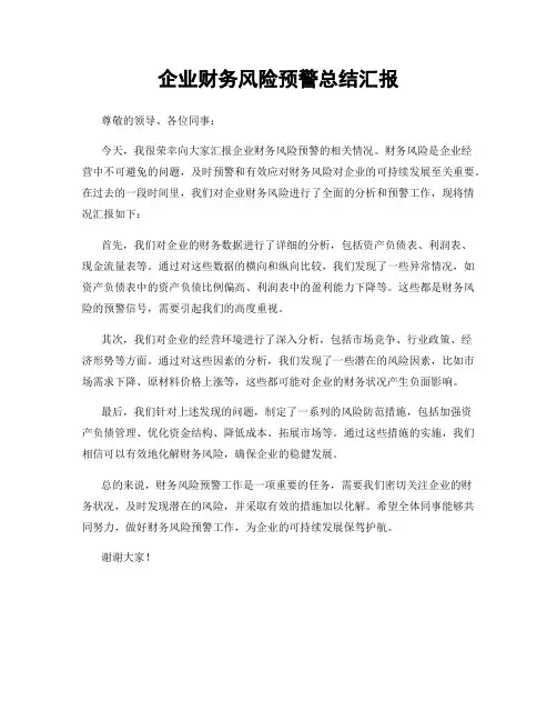 企业财务风险预警总结汇报