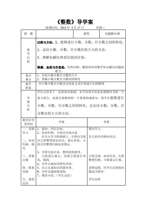小数、分数、百分数和比的应运导学案