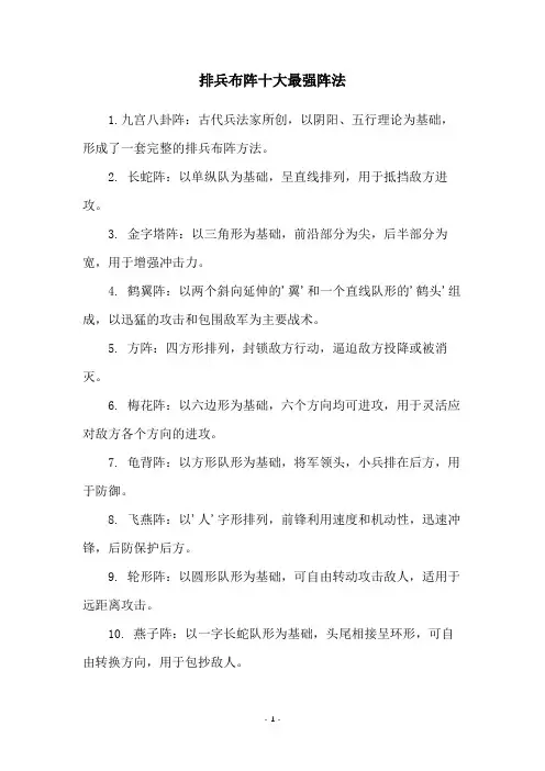 排兵布阵十大最强阵法