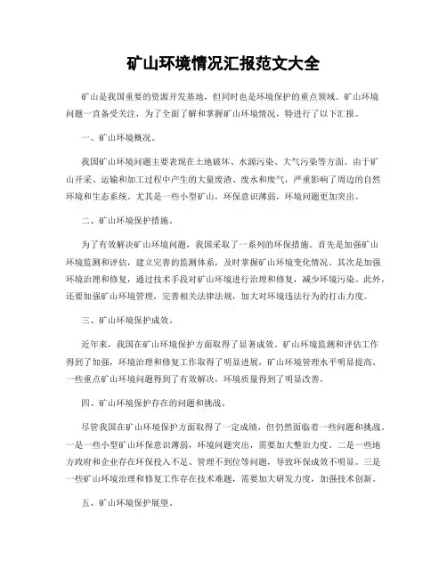 矿山环境情况汇报范文大全