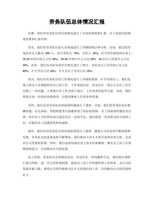 劳务队伍总体情况汇报