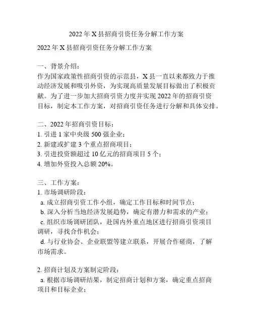 2022年X县招商引资任务分解工作方案