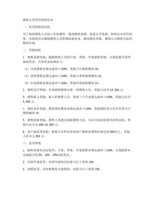 销售人员奖罚制度范本