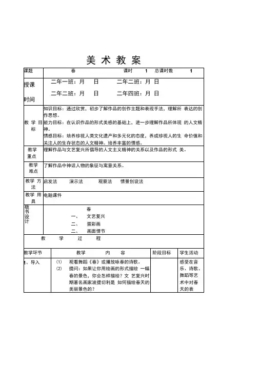 初中美术八年级《春》表格式教学设计