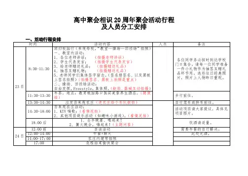 高中聚会相识20周年聚会活动行程及人员分工安排