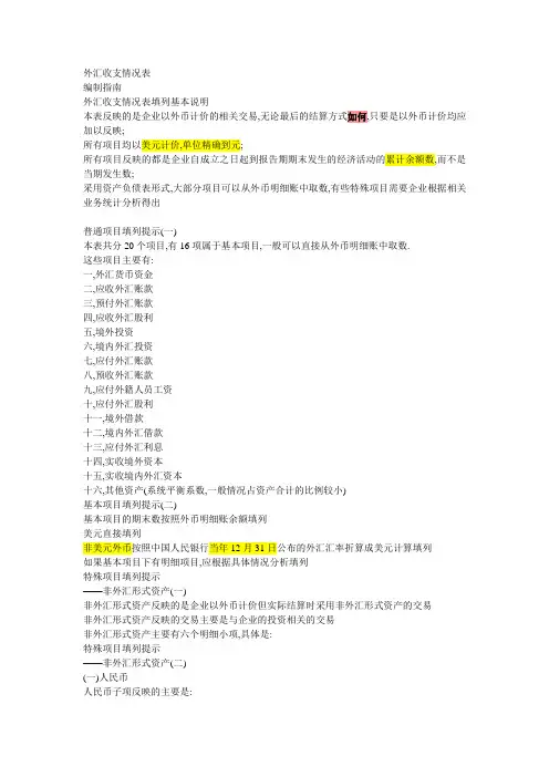 外汇审计-外汇收支表填写说明