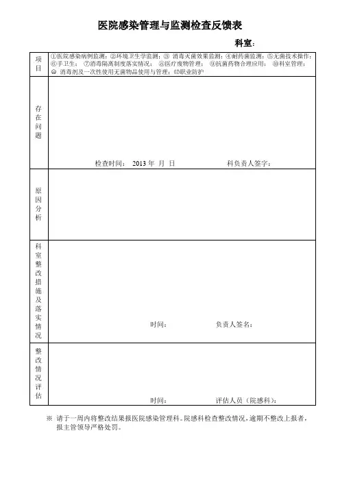 医院感染管理与监测质量反馈表091030