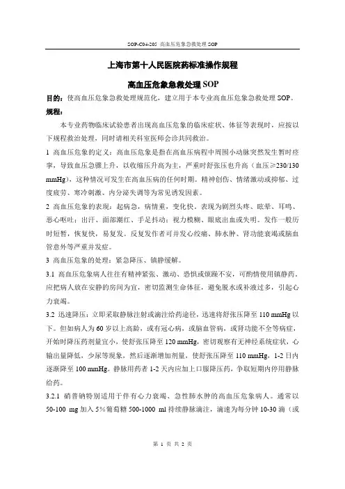 4.高血压危象急救处理SOP