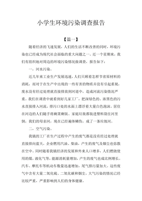 小学生环境污染调查报告