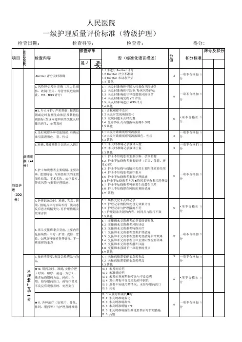 特级护理质量评价标准