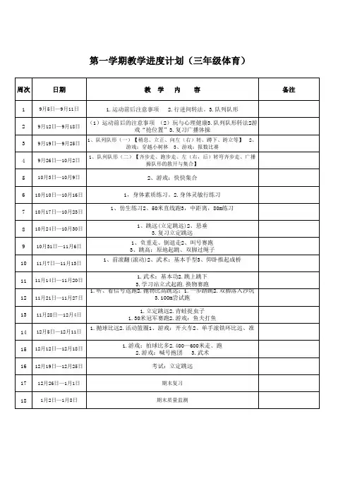教学进度计划(三年级体育)