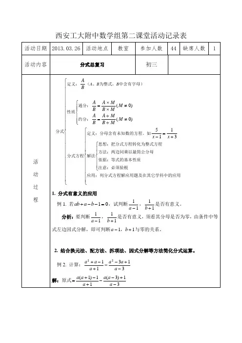 西安工大附中数学组第二课堂活动记录表