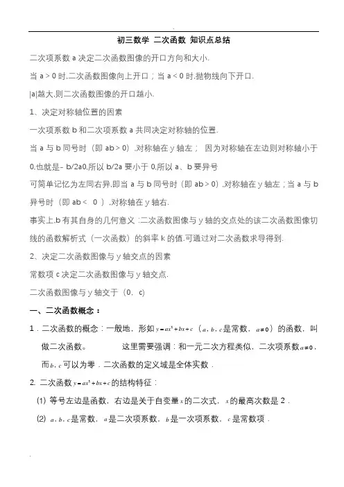 (完整word版)人教版初三数学二次函数知识点及难点总结