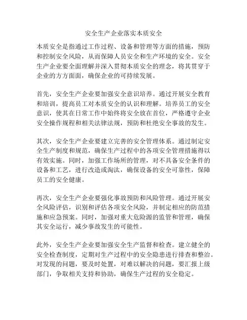 安全生产企业落实本质安全