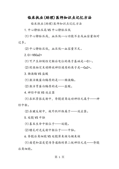 临床执业(助理)医师知识点记忆方法