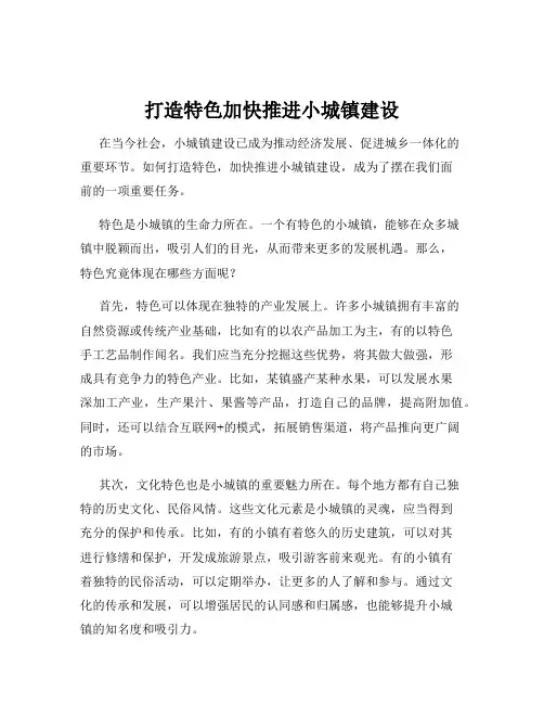 打造特色加快推进小城镇建设