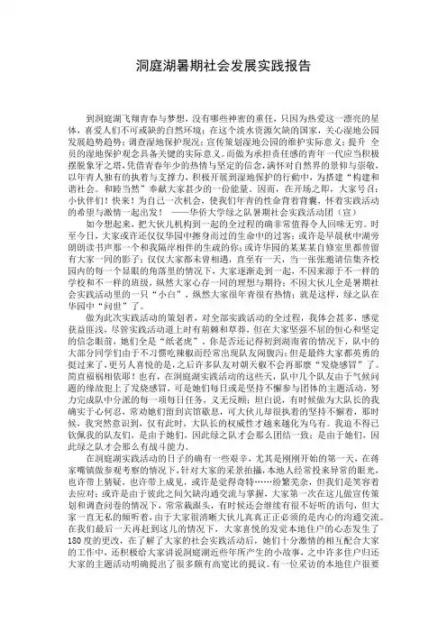 洞庭湖暑期社会发展实践报告