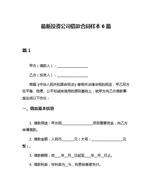 最新投资公司借款合同样本6篇