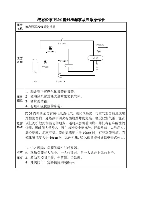 液态烃泵P306密封泄漏事故应急操作卡