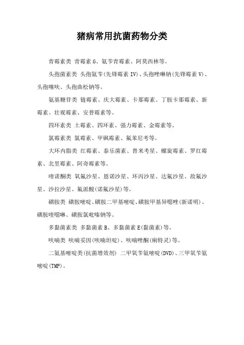 猪病常用抗菌药物分类
