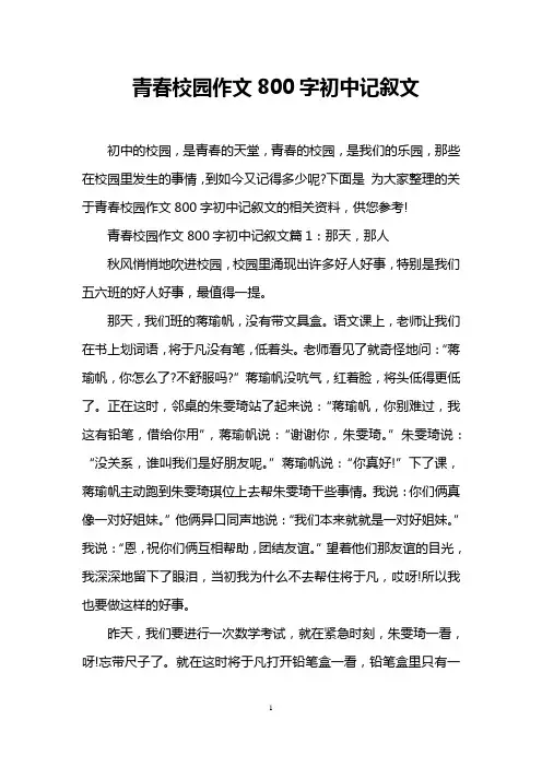 青春校园作文800字初中记叙文
