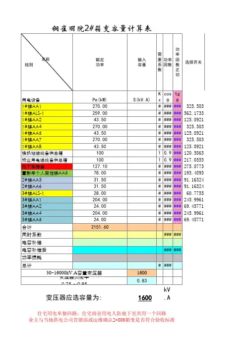 变压器容量计算表 