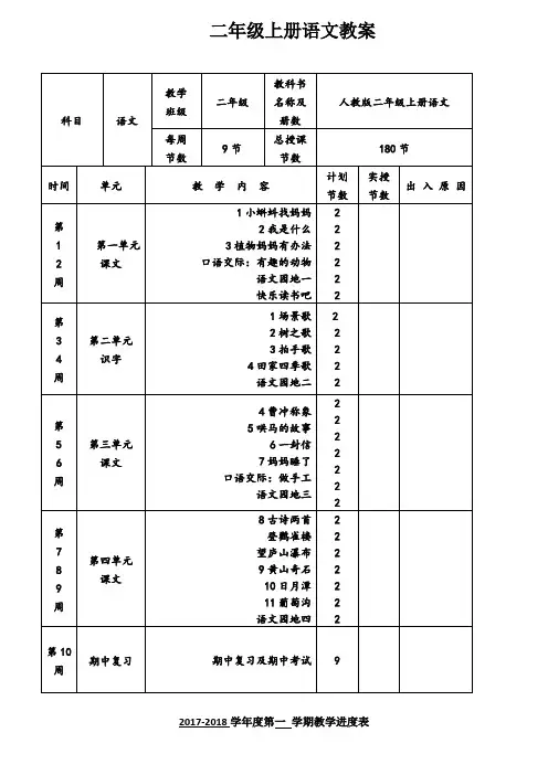 2017新版人教版二年级上册语文全册教案