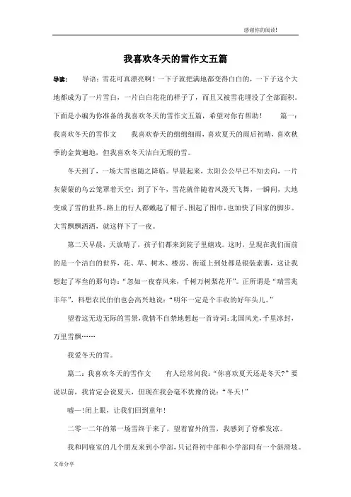 我喜欢冬天的雪作文五篇
