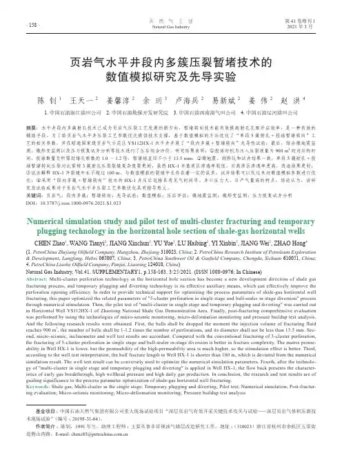 页岩气水平井段内多簇压裂暂堵技术的数值模拟研究及先导实验