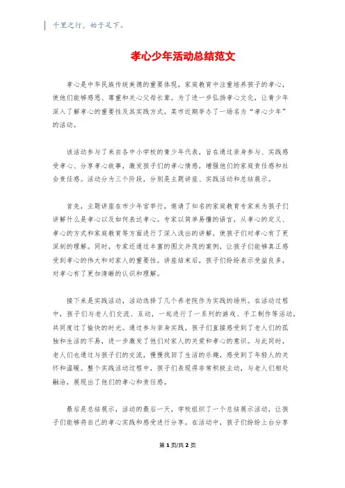 孝心少年活动总结范文