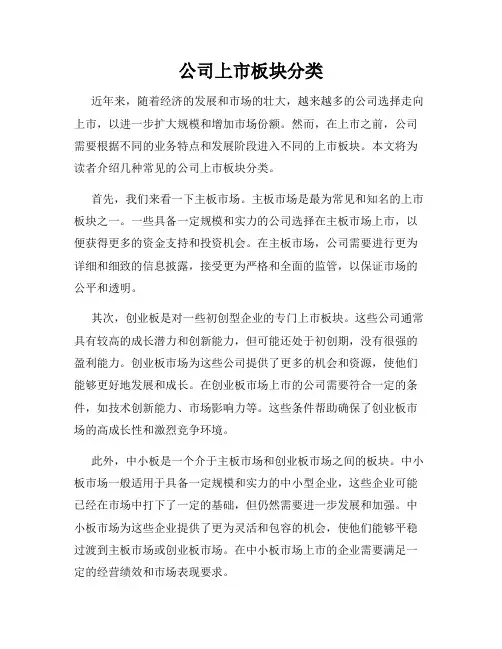 公司上市板块分类