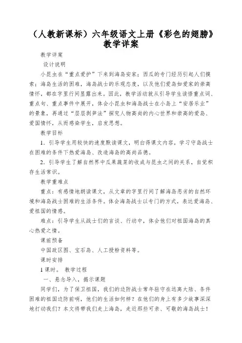 (人教新课标)六年级语文上册《彩色的翅膀》教学详案
