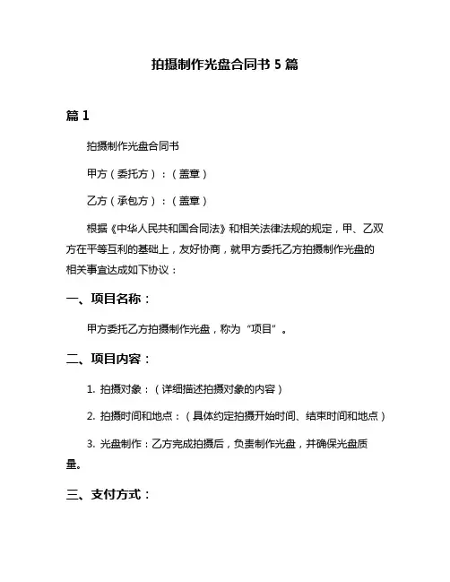 拍摄制作光盘合同书5篇