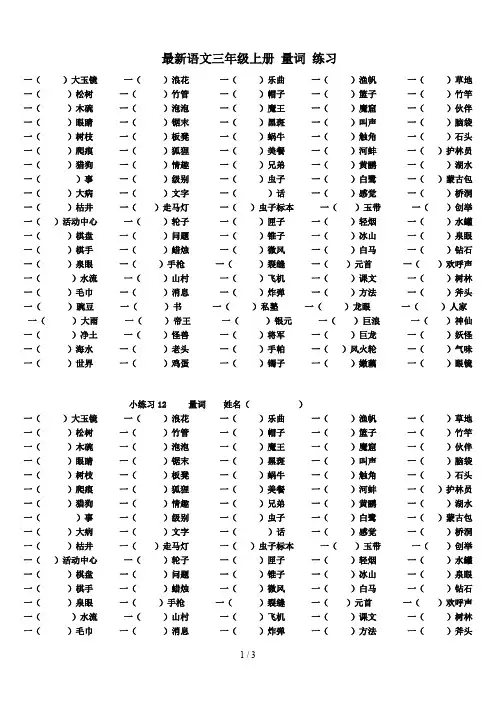 最新语文三年级上册 量词 练习