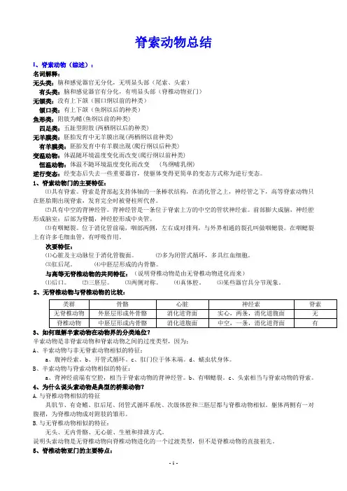 高中生物竞赛 脊索动物总结
