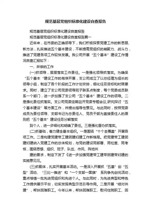 规范基层党组织标准化建设自查报告