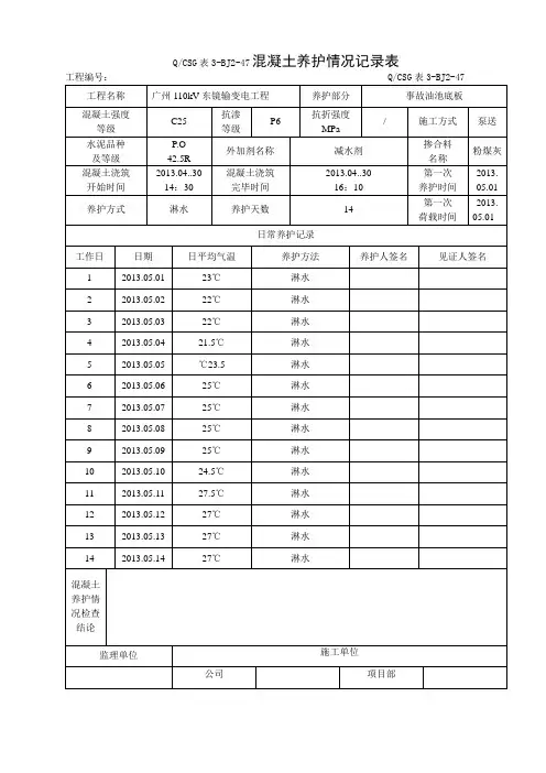 混凝土养护记录1