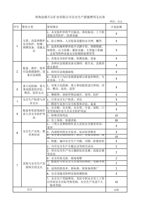 安措费支出明细