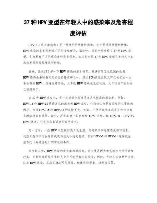 37种HPV亚型在年轻人中的感染率及危害程度评估