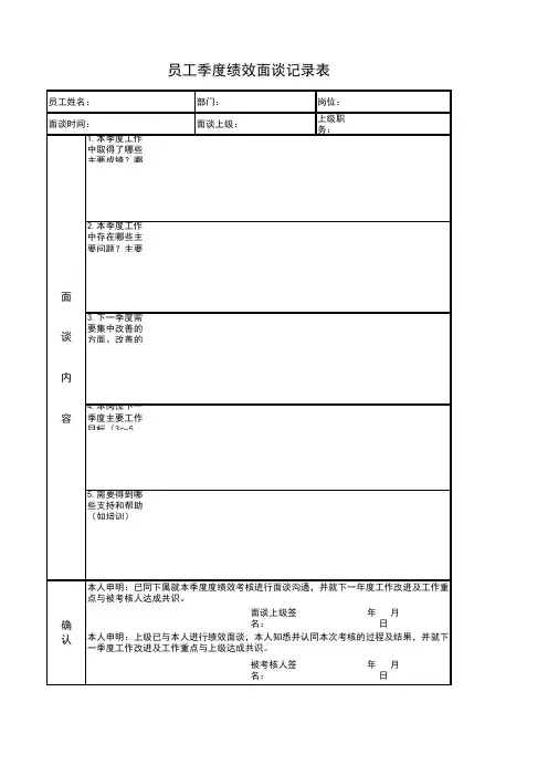 员工季度绩效面谈记录表