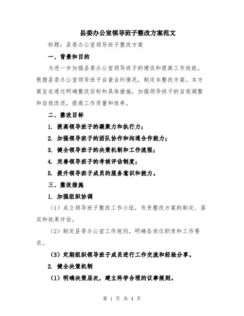 县委办公室领导班子整改方案范文