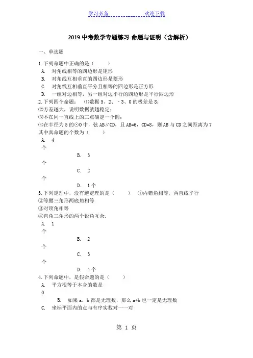 中考数学专题练习命题与证明(含解析)