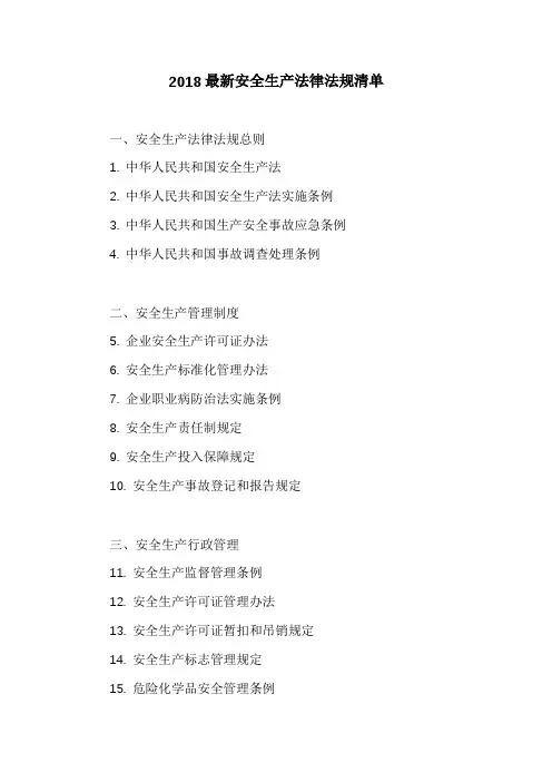 2018最新安全生产法律法规清单