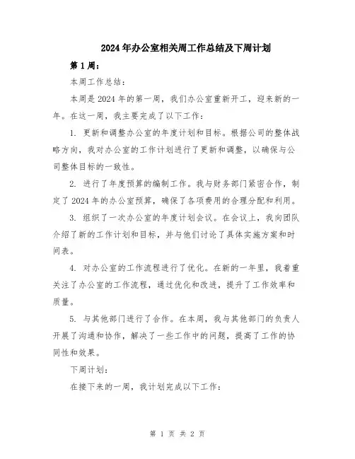 2024年办公室相关周工作总结及下周计划
