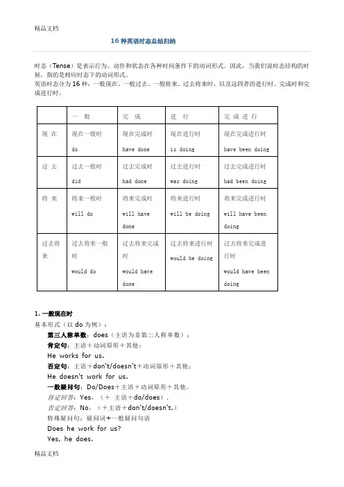 最新最新16种英语时态详细讲解+构成+图示资料