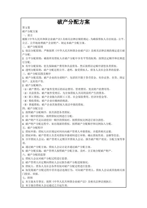 破产分配方案